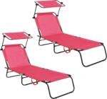 AGA 2x Șezlong de grădină reglabil cu acoperiș Roz (2x MR4254-Pink)