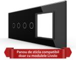 LIVOLO Panou Intrerupator Dublu + Dublu cu Priza LIVOLO din Sticla, Standard Italian - 6/7M SmartElectro IntelligentHouse (VL-P902.2.E-7B)