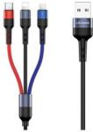 USAMS u26 adatkábel 3in1, usb - lightning/type-c/microusb, 2a, gyorstöltő, 35cm, fekete (SJ410USB01)