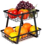 Vilde Dekoratív kosár gyümölcsöknek és zöldségeknek, Vilde, 2 szintes 28x17, 5x21 cm, Fém, Fekete (229110)