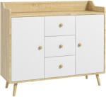 Homcom Comodă Modernă din PAL și Lemn de Pin cu 3 Sertare și 2 Dulapuri pe 2 Niveluri, 90x32x80A cm