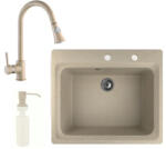 NERO Gránit Mosogató NERO Italia + Kihúzható Zuhanyfejes Snake Csaptelep + Adagoló + Bézs