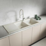 Laveo MEGALO kétmedence csepptálcás jázmin mosogató dugókiemelős helytakarékos szifonnal (SBE_J21T) - watermarkt