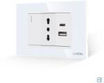 Luxion Intrerupator Simplu Cap Scara + Priza Ingusta si USB A+C cu Rama din Sticla LUXION, Standard Italian, 3M