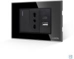 Luxion Intrerupator Simplu Cap Scara + Priza Ingusta si USB A+C cu Rama din Sticla LUXION, Standard Italian, 3M - culoare negru