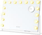 SONGMICS Sminktükör világítással, 58 x 43 cm, 15 LED izzó, érintővezérlés, matt fehér (LWM001W02)