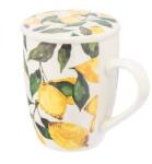 Altom Design Citromos porcelán bögre tetővel és fémszűrővel - 340 ml (IMO-ALT-01010032762-708464)