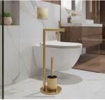  WC-papírtartó, WC-kefetartó és WC-kefekészlet, rozsdamentes acél, Arany, 21 x 60 cm