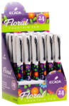 Ecada Set 24 stilouri Ecada, penita ascunsa din iridiu tip F (Fine), corp din plastic, Motiv floral (93103F-24)