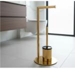  WC-papírtartó, WC-kefetartó és WC-kefekészlet, rozsdamentes acél, intenzív arany, 21 x 60 cm
