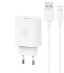 USAMS SC hálózati töltő USB aljzat (18W, PD gyorstöltő 3.0 + lightning kábel) FEHÉR (163686)