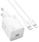 hoco. SPINNER hálózati töltő Type-C aljzat (20W, PD gyorstöltő 3.0 + lightning kábel) FEHÉR