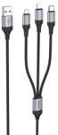 hoco. X102 töltőkábel 3in1 (USB - Type-C/lightning/microUSB, 2.4A, cipőfűző, 100cm) FEKETE (164304)