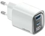 USAMS CC229 hálózati töltő USB+Type-C aljzat (30W, GaN, PD gyorstöltő, LED kijelző) FEHÉR