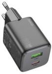 hoco. N41 hálózati töltő USB+Type-C aljzat (20W, GaN, PD gyorstöltő 3.0) FEKETE (159282)