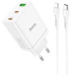 hoco. N33 hálózati töltő USB+2 Type-C aljzat (35W, PD gyorstöltő 3.0 + lightning kábel) FEHÉR (156882)