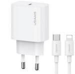 USAMS T65 hálózati töltő Type-C aljzat (20W, PD gyorstöltő + lightning kábel) FEHÉR (158834)