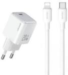 USAMS hálózati töltő Type-C aljzat (20W, PD gyorstöltő 3.0 + Type-C - lightning kábel) FEHÉR (152966)