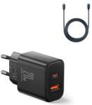 JOYROOM hálózati töltő USB+Type-C aljzat (20W, PD gyorstöltő + Type-C kábel) FEKETE (156920)
