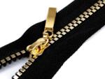 Fashion Fém hatású, műanyag, szögletes fogú, bontható cipzár, GT10, 5mm, 90cm hosszú, 590495, fekete-arany
