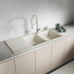 Laveo MEGALO kétmedence csepptálcás jázmin mosogató dugókiemelős helytakarékos szifonnal (OPSBE_J21T)