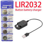 VSZAPOWER Gombelem töltő fekete + 5db LIR2032 3, 6V 32mAh Li-ion gombelem akkumulátor (LIR2032-5-Charger-Fekete)