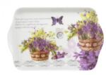  Tálca, műanyag, szögletes, levendula mintás, 21x14cm