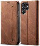 Denim husă tip portofel pentru Samsung Galaxy S26 Ultra 5G maro