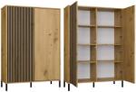  Vitrină KAMARO 2DD SLIM/STEJAR ARTISAN Lamelar Fațadă Canelată + Clasică Comoda