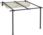 Aosom Pergola 300x300 cm falhoz rögzíthető pergola kihúzható tetővel UV-védett, vízlepergető, alumínium vázas kerti pavilon, krémfehér