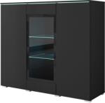  Modern, magas, 120 cm-es vitrinek a nappaliba, 3 ajtós, matt fekete üveggel