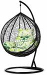  Fekete rattan hatású függőfotel zöld virágos ülőpárnával (FAT0006)