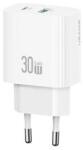 USAMS T65 hálózati töltő USB+Type-C aljzat (30W, PD gyorstöltő) FEHÉR (172133)
