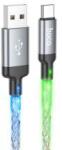 hoco. U112 adatkábel (USB - Type-C, 3A, gyorstöltő, LED fény, 100cm) SÖTÉTSZÜRKE