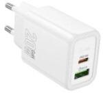 hoco. N61 hálózati töltő USB+Type-C aljzat (20W, PD gyorstöltő 3.0) FEHÉR