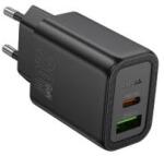 hoco. N61 hálózati töltő USB+Type-C aljzat (20W, PD gyorstöltő 3.0) FEKETE (168249)