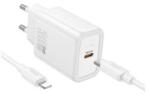 hoco. N62 hálózati töltő Type-C aljzat (30W, PD gyorstöltő 3.0 + lightning kábel) FEHÉR