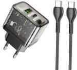 hoco. N34 hálózati töltő USB+Type-C aljzat (20W, PD gyorstöltő 3.0 + Type-C kábel) ÁTLÁTSZÓ (173855)