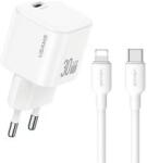 USAMS JO hálózati töltő Type-C aljzat (30W, PD gyorstöltő + lightning kábel) FEHÉR (172129)