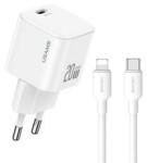 USAMS JO hálózati töltő Type-C aljzat (20W, PD gyorstöltő + lightning kábel) FEHÉR (172127)
