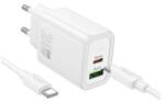 hoco. N61 hálózati töltő USB+Type-C aljzat (20W, PD gyorstöltő 3.0 + Type-C kábel) FEHÉR (166825)