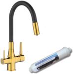 Dunatherm Mosogató csaptelep, Invena Glamour mosogató csaptelep vízszűrővel, fekete/arany BZ-02-F09-V