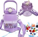  Vizes palack szívószállal, 1L, gyerekeknek, lila, állítható fülekkel (RC250)