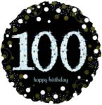  Fólia lufi hologramos Happy Birthday 100. évszám fekete 45 cm (0194099153928)
