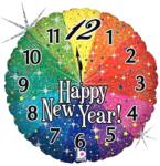  45 cm-es Happy New Year feliratú órás hologrammos fólia lufi 6635
