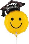  Fólia lufi ballagásra "Happy Graduation" smiley ballagó kalappal pálcás 35 cm (1058019179)