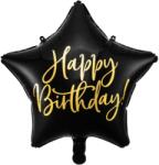  40 cm fólia lufi Happy Birthday arany feliratos csillag alakú fekete színű (5900779170896)