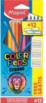 Maped Színes ceruza készlet, háromszögletű, MAPED, "Color`Peps Strong" 12 különböző szín + 12 ajándék matrica (862725)