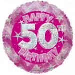  Fólia lufi hologramos Happy Birthday 50. évszám rózsaszín 45 cm 113151