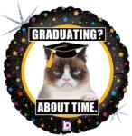  Fólia lufi ballagásra Grumpy cat ballagós kalapban "Graduating? About time" felirattal 45 cm (1058036549H-P)